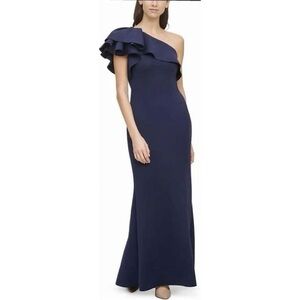 Eliza J Formal Dress Women’s 6 Navy Asymmetrical floor length gown